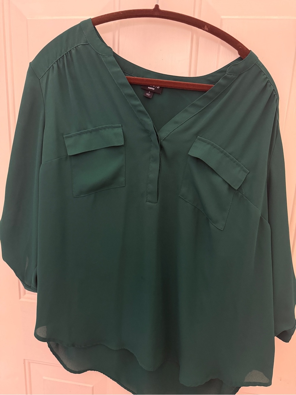 torrid Deep Teal Split-Neck Blouse with Flap Pockets